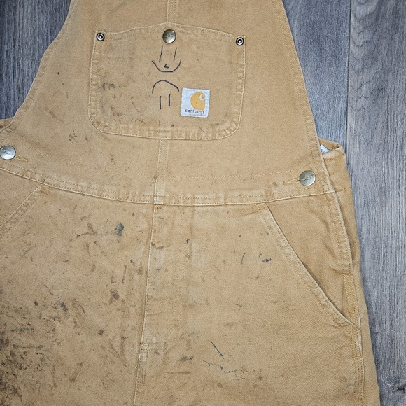 Carhartt Youth Duck Bib Overalls Insulated Double Knee Brown Tan Utility 14 Line - Picture 6 of 14